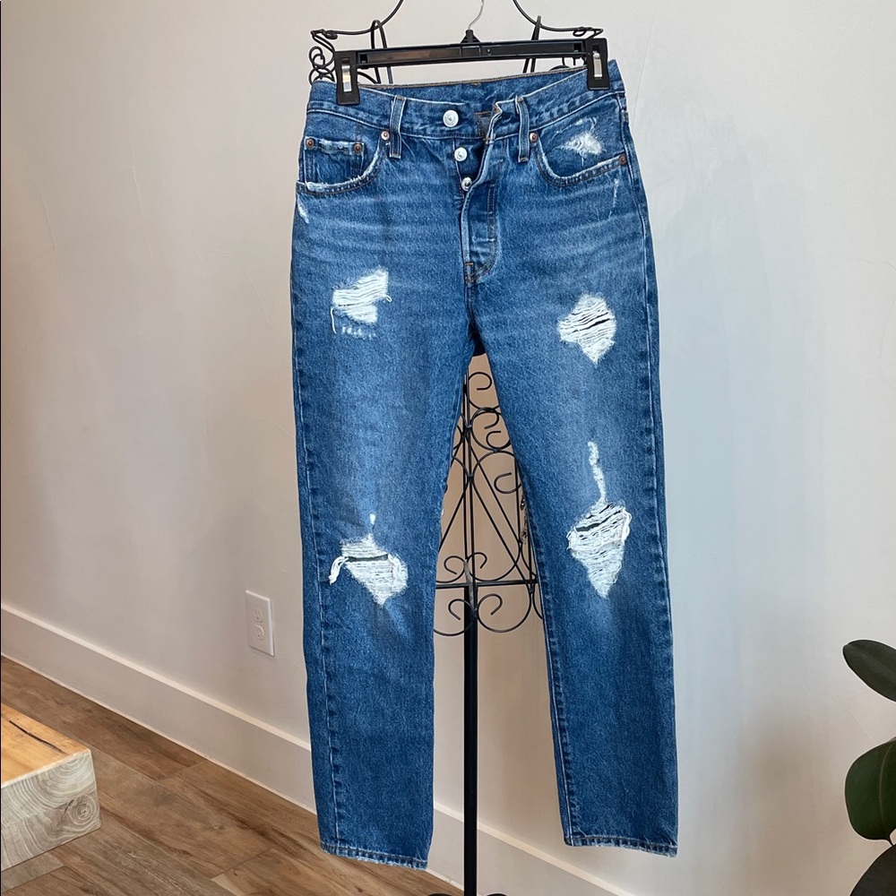 Levi's Classic Blue Distressed Straight Leg Jeans